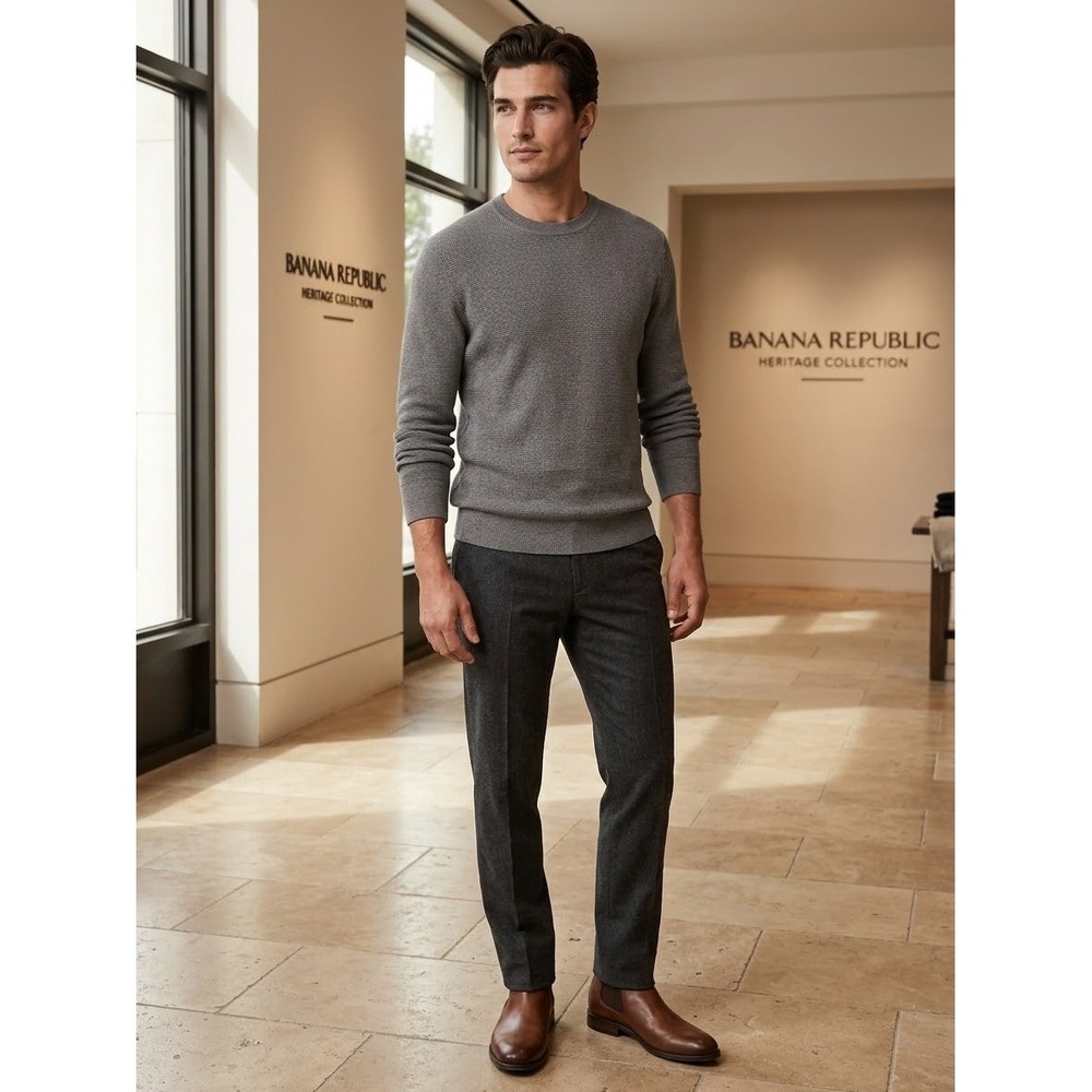 Banana Republic Heritage Italian Merino Wool Crew Neck Sweater Grey Mens XL